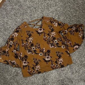 Floral Bell Sleeve Top in Brown